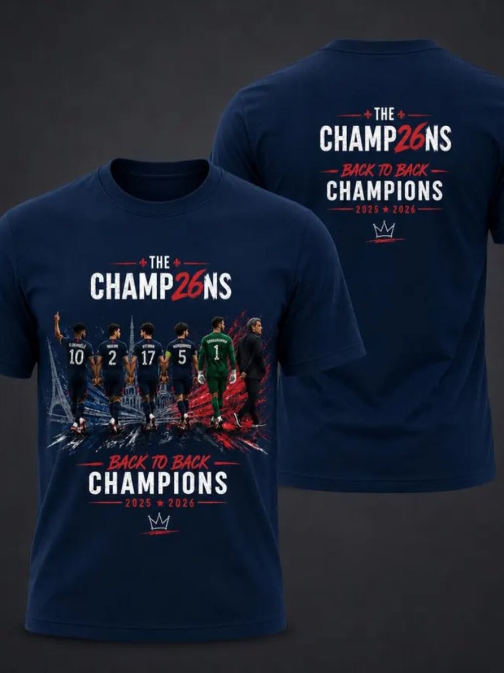 PSG Back To Back Champions 2025 2026 T-Shirt, Paris Soccer Fan Unisex T Shirt
